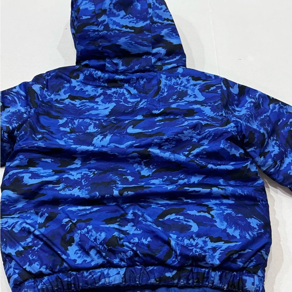Patagonia Blue and Black Camouflage Jacket with Orange Trim